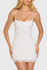 Embellished Square-Neck Mini Dress in Ivory