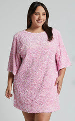 Valetta Mini Dress - Sequin Low Back Shift Dress In Pink Sequin