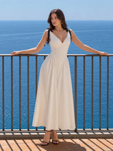 V-Neck Fitted Waist Maxi Dress with Bow Straps
