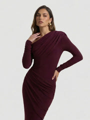 Asymmetric-Neck Maxi Dress With Ruched Detailing
