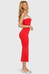 Modal Lace-Trim Midaxi Dress in Cherry