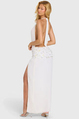 Embellished Waist Maxi Dress in Ivory