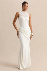Lyssy | White High-Neck Maxi Dress With Mesh-Detail