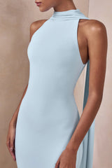 Cordy | Powder Blue High-Neck Maxi Dress With Cape
