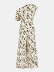 Abstract Dot Print One-Shoulder Jumpsuit
