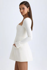 Square-Neck Structured Tulip Mini Dress In Vanilla