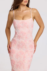 Embellished Square-Neck Maxi Dress in Soft Pink Ombre