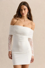 Incantelle | White Bardot-Neck Mini Dress