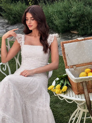 Tiered Vertical Lace Maxi Dress with Square Neckline
