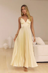 Ray Of Sunlight Plisse Satin Maxi Dress Yellow