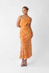 Taylah Orange One Shoulder Midi Cocktail Dress