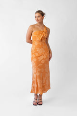 Taylah Orange One Shoulder Midi Cocktail Dress