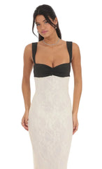 Two-Toned Lace Maxi Dress in Cream