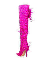 AZALEA WANG TARYN FUCHSIA SATIN FEATHER FLOWER BOOT