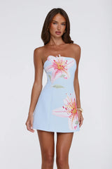 Soft Lily Strapless Mini Dress Blue