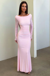 Rowan Long Sleeve Mesh Maxi Dress - Baby Pink