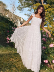 Tiered Vertical Lace Maxi Dress with Square Neckline