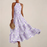 Women’S Printed Halter Neck Maxi Dress – A-Line Flowy Summer Dress