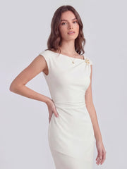 Asymmetric Sleeve Bodycon Gown with Knot-Shoulder Detail