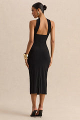 Amariah | Black Bandeau Midi Dress With Scarf-Detail