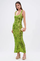 SHINE BRIGHT CROCHET SEQUIN MAXI DRESS IN GREEN