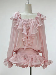 Ruffles Long Sleeve Mesh Mini Dress