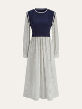 2 In 1 Cable-Knit Paneled Striped Midi Dress