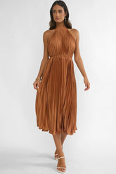 Sharaya Pleated Midi Dress Mocha
