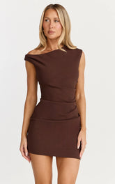 Vilma Mini Dress - One Shoulder Bodycon Dress In Chocolate