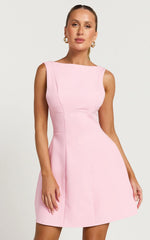 Arisa Mini Dress - High Neck Backless Dress in Pink