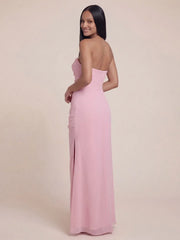 Pleated Bodice Strapless Maxi Dress