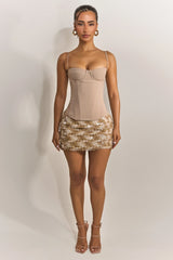 The Everly Lace Up Corset Top in Stone