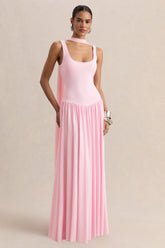 Aurina | Pink Square-Neck Maxi Dress With Scarf-Detail