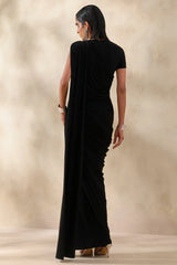 Gisara | Black High-Neck Maxi Dress With Sash And Draped-Detailing