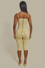 The Everly Lace Up Corset Top in Butter Yellow