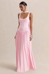 Aurina | Pink Square-Neck Maxi Dress With Scarf-Detail