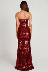 3D Embellished Bandeau Maxi Dress In Red