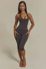 The Sandra Capri Jumpsuit in Brown