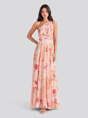 Bouquet Floral A-Line One Shoulder Chiffon Dress