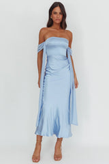 Odayah Draped Sleeve Midi Dress Blue