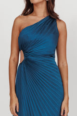 Amelie One-Shoulder Accordion Pleat Maxi Dress Teal