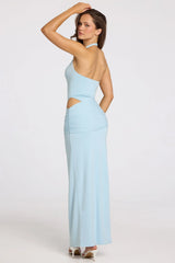 Deep Plunge Halterneck Maxi Dress in Powder Blue