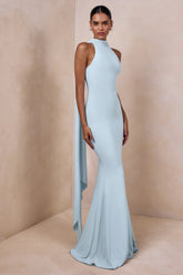 Cordy | Powder Blue High-Neck Maxi Dress With Cape