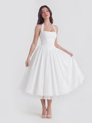 Lace-Up Halter Midi with Exposed Tulle Hem