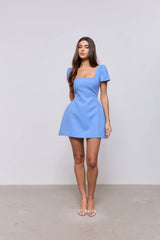 Linen Mix Square Neck Mini Dress