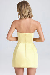 Bandeau Structured Tulip Mini Dress In Lemon Sherbet