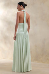 Bettina | Sage Plunge-Neck Maxi Dress With Gathered-Detailing