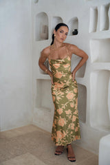 Selene Olive Cross-Back Party Dress