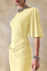 Emerelle | Lemon Wide-Neck Maxi Dress With Sash And Draped-Detailing