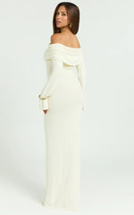 Pietra Maxi Dress - Knit Off Shoulder Dress in Cream